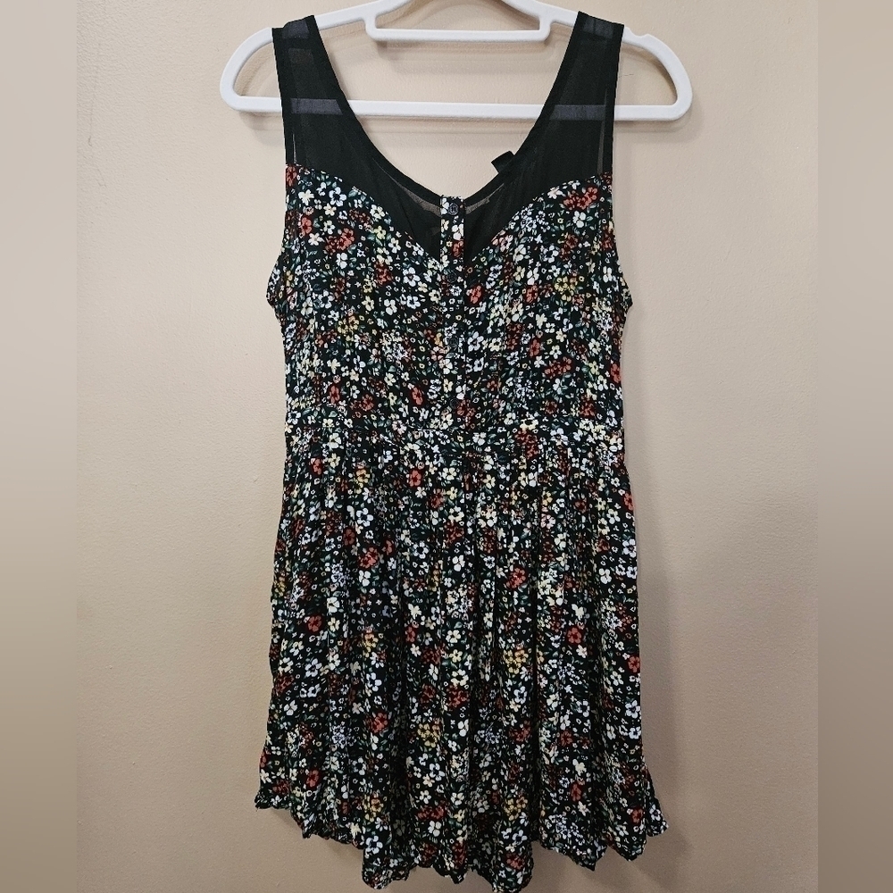 XXI Floral Dress Women's Size M Bow Tie Back Sheer Top Part